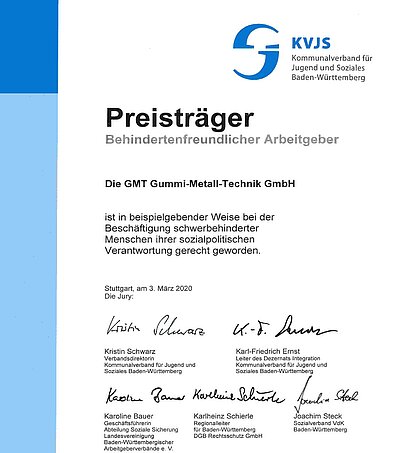 Auszeichnung als Preisträger für berufliche Inklusion und Chancengleichheit.